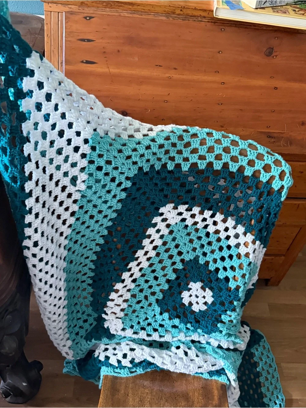 Vintage Handmade Giant Square Crochet Blanket 75x75